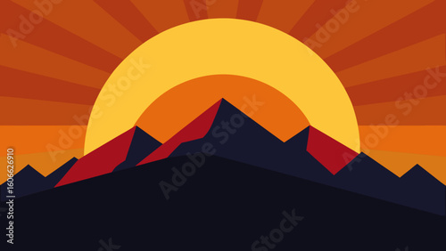 Beautiful Sunrise Over Mountain Peak Golden Light Serene Vista