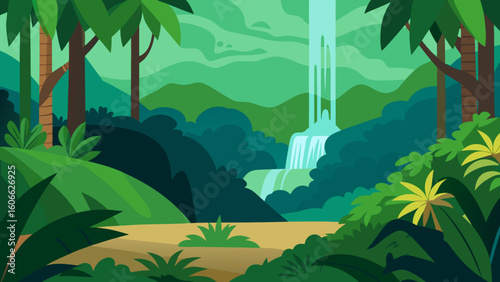 Lush Tropical Jungle Dense Foliage Hidden Waterfall Natural Oasis
