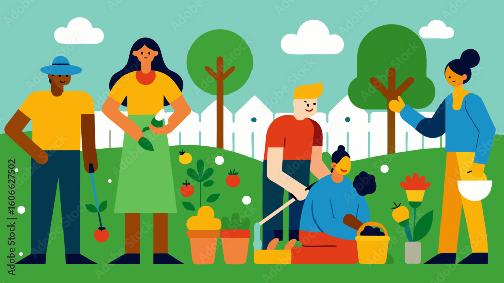 Obraz premium Thriving Community Garden People Working Together Sustainable Life