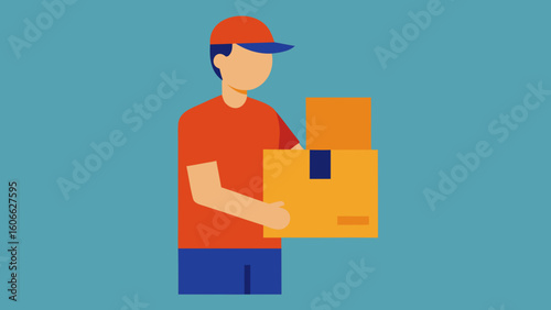 Efficient Delivery Person Dropping Off Package Service Logistics