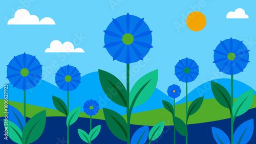 Charming Field Chicory Blue Flowers Opening Summer Natural Scene