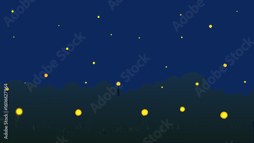 Enchanting Field Fireflies Dusk Lights Blinking Magical Night Scene