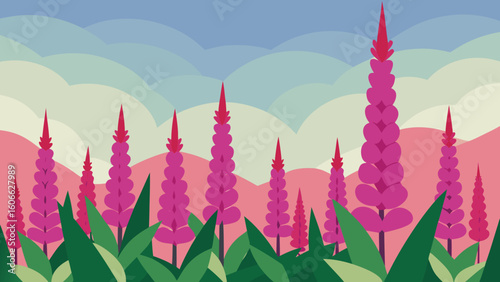 Beautiful Field Foxgloves Tall Spires Flowers Blooming Natural Vista