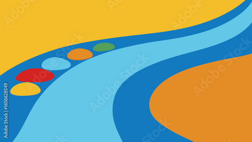 Relax by a shallow clear stream flowing over a bed of colorful pebbles