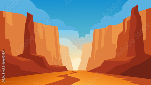 Gaze upon a sun baked canyon floor with sparse vegetation and red rock
