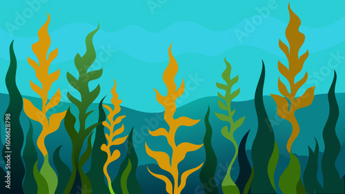 Dive into a sunlit underwater view of a vibrant kelp forest