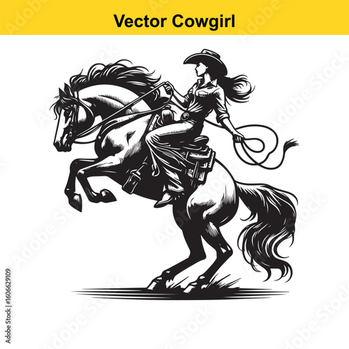 Wallpaper Mural Cowgirl & Racing Horse – Vector Line Art. Torontodigital.ca