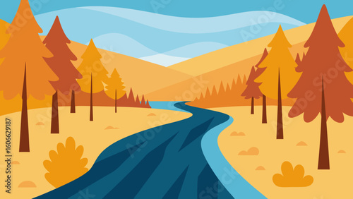 Relax by a tranquil scene of a gentle river flowing through a forest