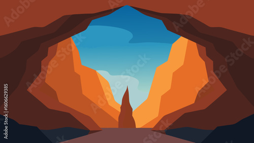 Observe a vast cave opening on a cliffside framing a great ocean view