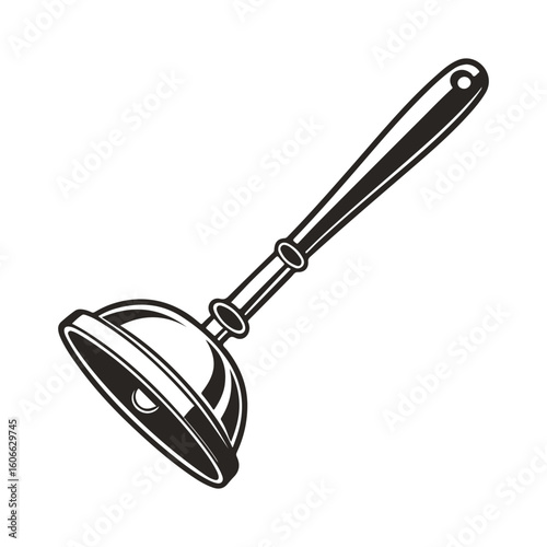 Monochrome Illustration of a Classic silhouette Rubber Plunger for Toilet and Sink Unclogging.