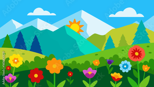 Stroll through a vibrant sun drenched meadow filled with a riot of color