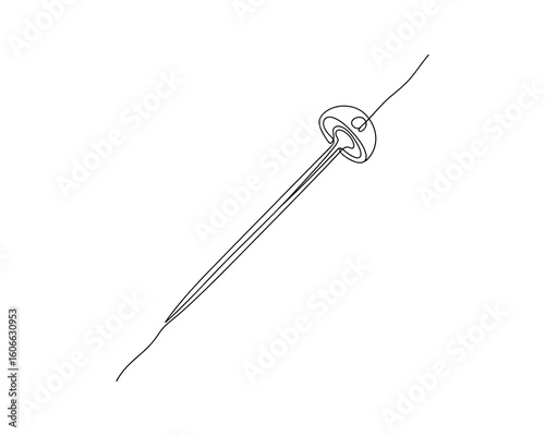 Elegant Fencing Epee Sword Line Art, One Line Drawing, Black Outline, Continuous Line, White Background, Vector Illustration