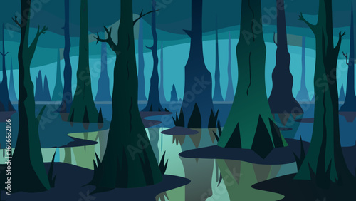 Explore a Dense Atmospheric Swamp Forest with Cypress Knees and Water