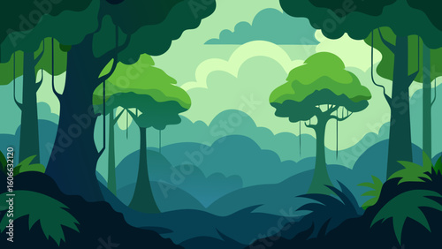 Experience a Dense Atmospheric Cloud Forest with Trees and Mist