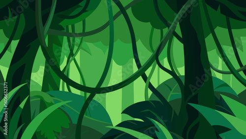 Journey Through Dense Tangled Jungle Undergrowth with Giant Leaves