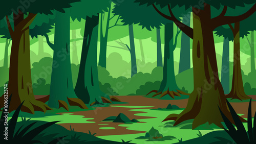 Explore a Dense Swampy Forest Floor in the Congolian Rainforest