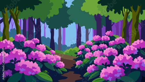 Explore a Dense Thicket of Rhododendron Bushes in Full Bloom