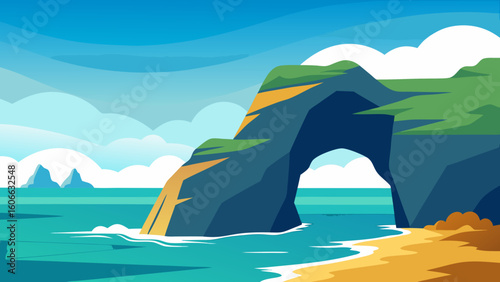 Explore a Dramatic Windswept Coastal Landscape with a Natural Arch