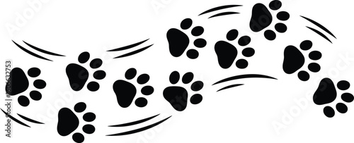 Animal paw prints trail animal tracks black and white