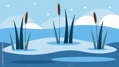Explore a Frozen Marsh in Winter with Reeds and Grasses Encased in Ice