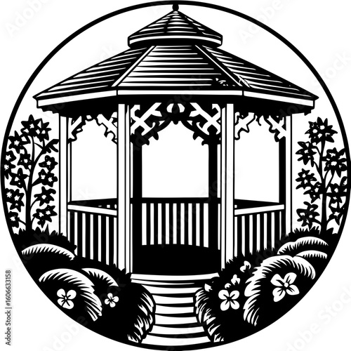 gazebo (linocut style)