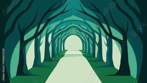 Stroll a Path Through a Verdant Tunnel of Overarching Trees and Leaves
