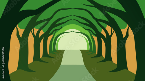 Stroll a Path Through a Verdant Tunnel of Overarching Trees and Leaves
