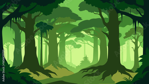 Explore a Primeval Forest Featuring Giant Ancient Trees and a Dense Canopy