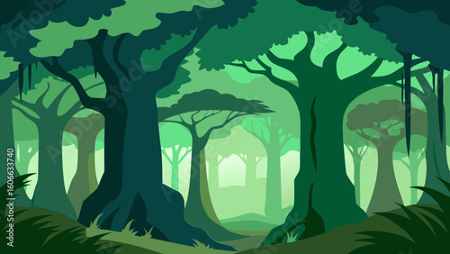 Explore a Primeval Forest Featuring Giant Ancient Trees and a Dense Canopy
