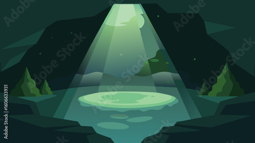 Explore a Quiet Reflective Pool Nestled Within a Deep Mossy Cave