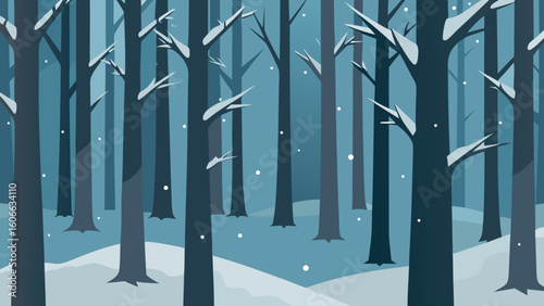 Wander Through a Quiet Snow Dusted Forest of Larch Trees in Winter