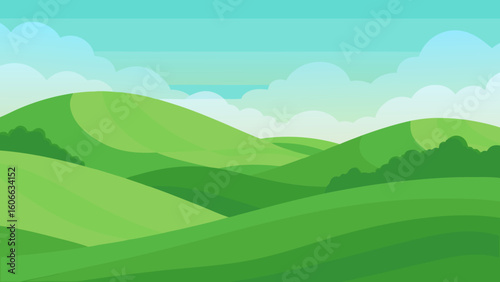 Behold a Rolling Landscape of Green Hills Beneath a Soft Overcast Sky
