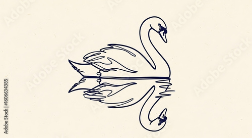 Fototapeta Naklejka Na Ścianę i Meble -  Elegant swan illustration with delicate water reflection in minimalist style graphic design 86
