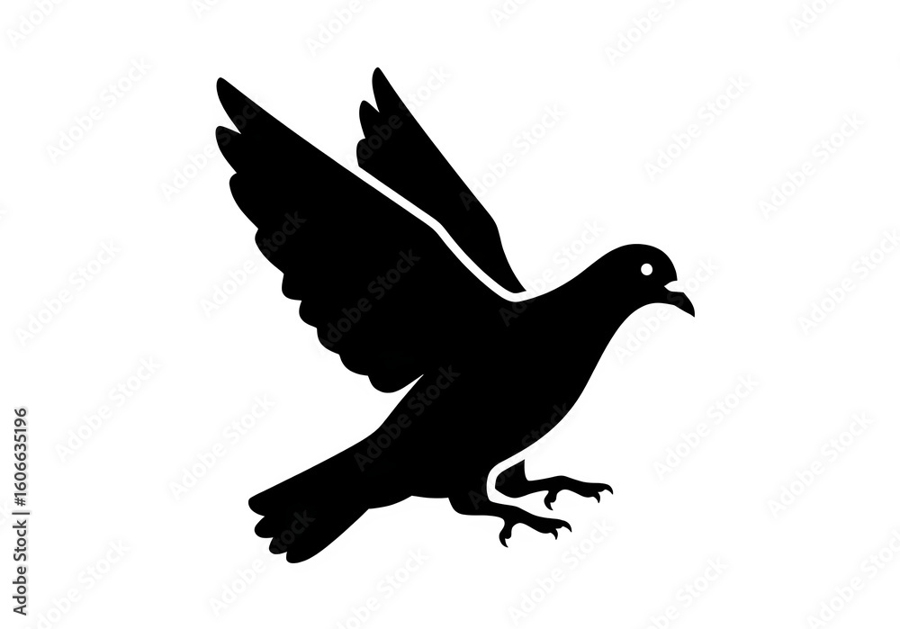 Fototapeta premium Landing Dove Silhouette Icon – Solid Black Vector with Transparent Background