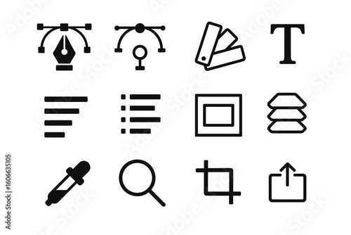 Graphic design icon set: tools for digital creativity and editing