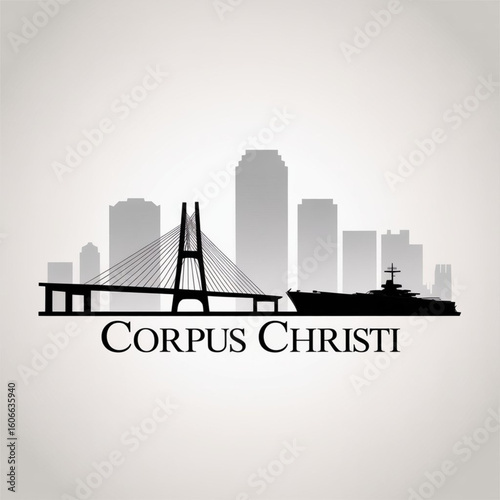 Corpus Christi Skyline Silhouette - Historic City in Texas Vector Illustration