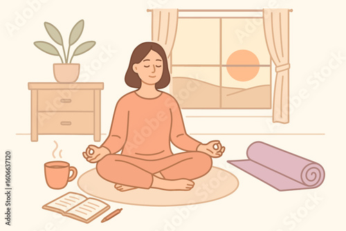 Mindful Morning Routine Vector Set – Calm Lifestyle and Wellness Icons