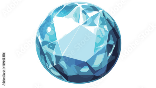 A digital illustration of a single, round, faceted gemstone. The gemstone is predominantly light blue with darker blue accents highlighting the facets. The facets are sharply defined, reflecting
