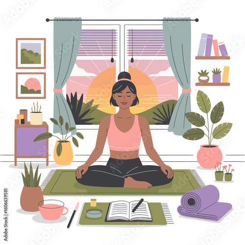Mindful Morning Routine Vector Set – Calm Lifestyle and Wellness Icons