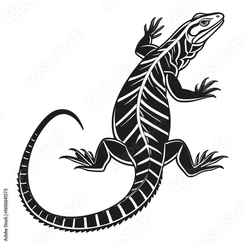 Striking Monochrome Lizard Illustration Detailed Reptilian Artwork with Bold Contrast and Intricate Markings a Captivating Display of Wildlife Artistry