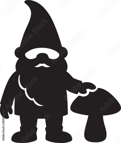 Cute festive gnome character in flat black style design Silhouette Vector and illustration for decor use

