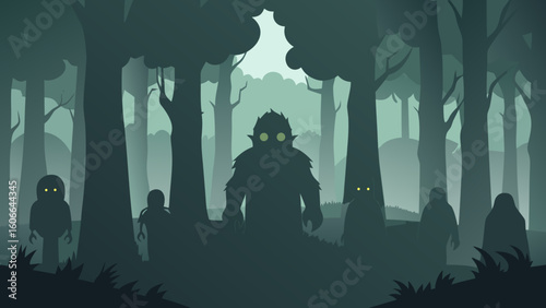 Shadows of Monsters in Misty Woods