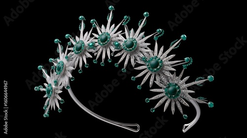 Elegant emerald and diamond tiara on a black background showcasing intricate design and luxury