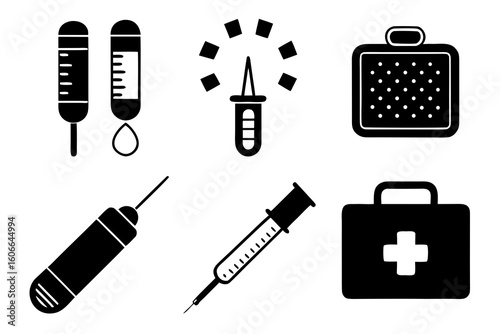 Medical icons syringes iv bags and first aid kit