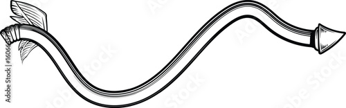 Vintage illustration of a curved arrow with a decorative element