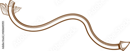 Vintage illustration of a curved arrow with a decorative element