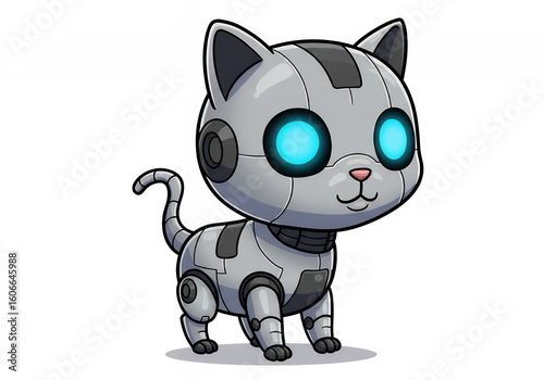 3D Render of a Futuristic Robotic Cat with Glowing Blue Eyes