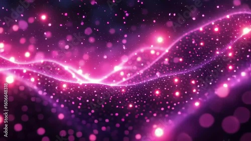 Vibrant cosmic landscape with swirling purple and pink lights and sparkling stars