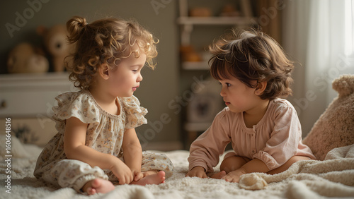 Siblings playing dress-up with parents' clothes. Creative kids fashion ideas at home. Fun family moments in unique outfits. Ultra-realistic kids dress-up photography.