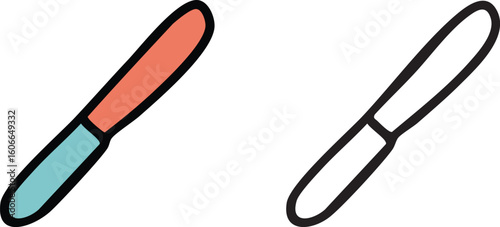 Two simple illustrations of a nail file, one colored and one as a black outline.